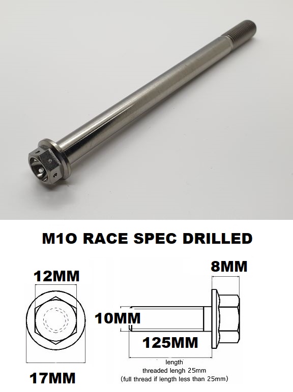 Titan-x M12 X 100mm Titanium Race Bolts – Fine 1.25mm Pitch, Drilled – Made In UK (M12x95HD)