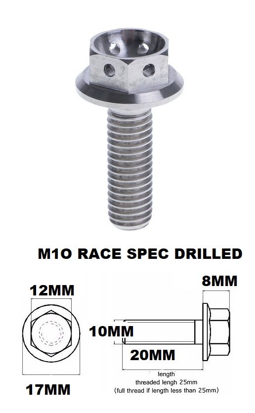 M10X20MM 1.5 THREAD RACE TITANIUM FLANGE 12MM HEX BOLT GR 5