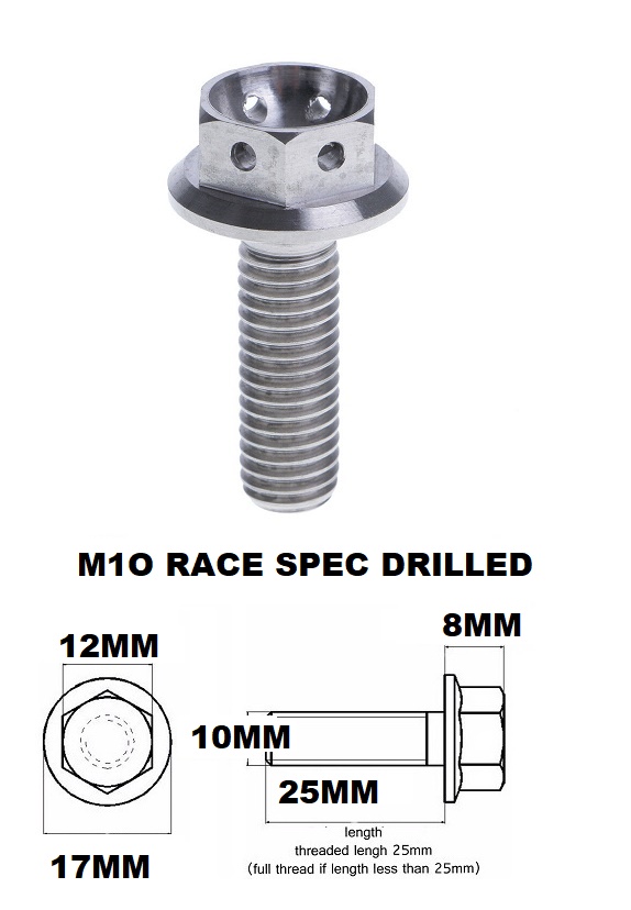 M10X25MM 1.5 THREAD RACE TITANIUM FLANGE 12MM HEX BOLT GR 5