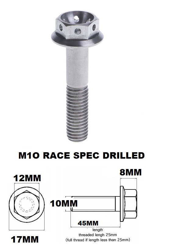 M10X45MM 1.25 THREAD PITCH TITANIUM FLANGE 12MM HEX BOLT GR 5