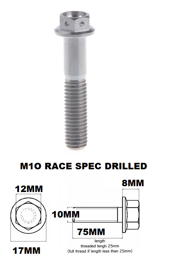 M10X75MM 1.25 THREAD PITCH TITANIUM FLANGE 12MM HEX BOLT GR 5