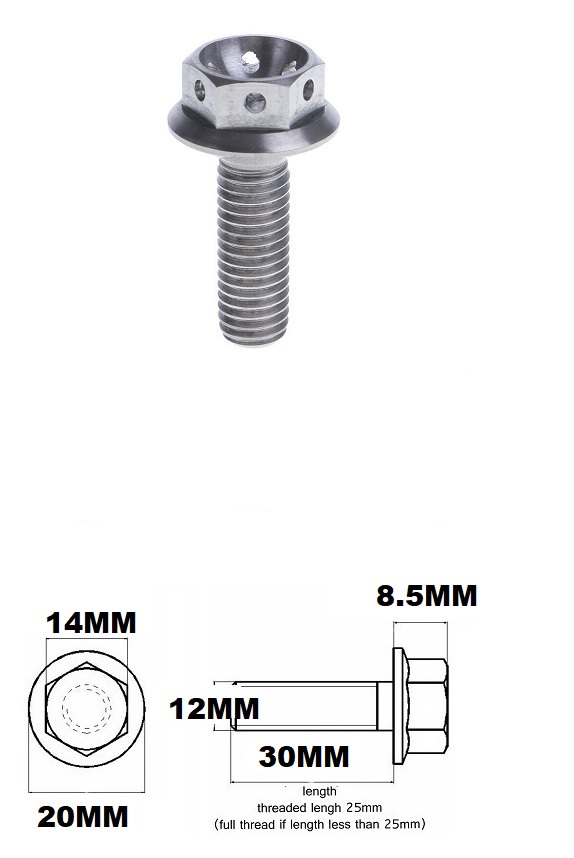 TITANIUM M12X1.25X30MM FLANGE HEX RACE SPEC DRILLED