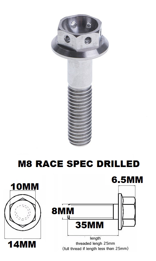 M8X35MM 1.25 THREAD PITCH TITANIUM RACE FLANGE 10MM HEX BOLT GR5