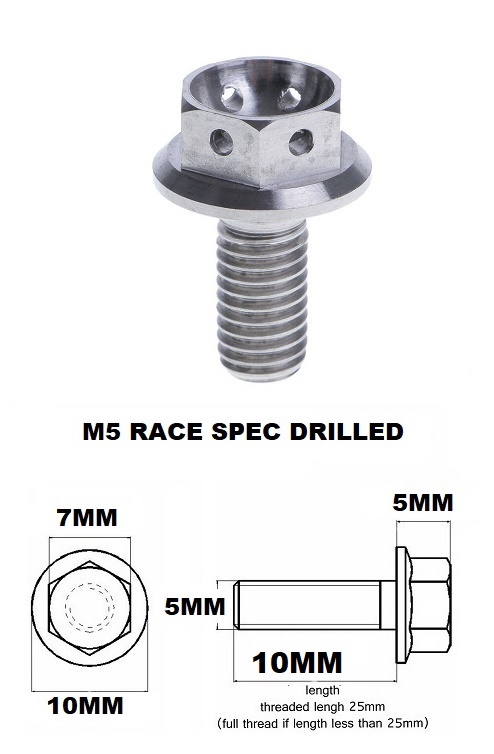 M5X10MM 0.8 THREAD PITCH TITANIUM RACE FLANGE 7MM HEX BOLT GR 5