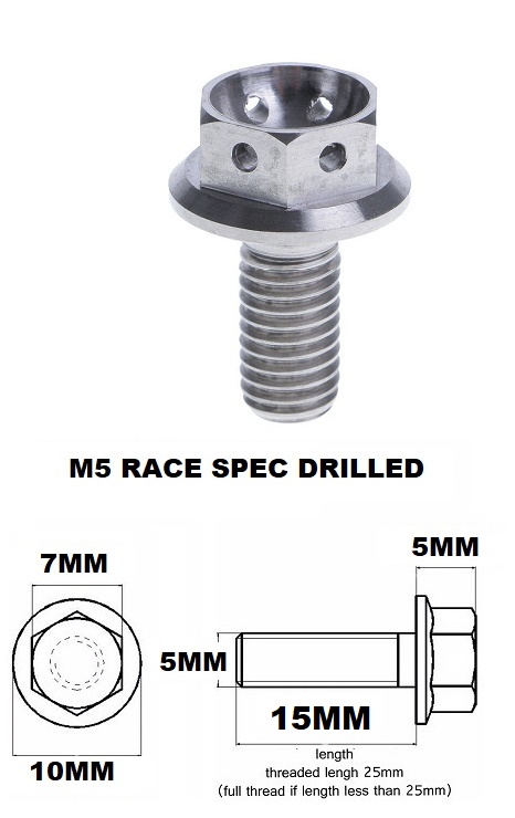 M5X15MM 0.8 THREAD PITCH TITANIUM RACE FLANGE 7MM HEX BOLT GR 5