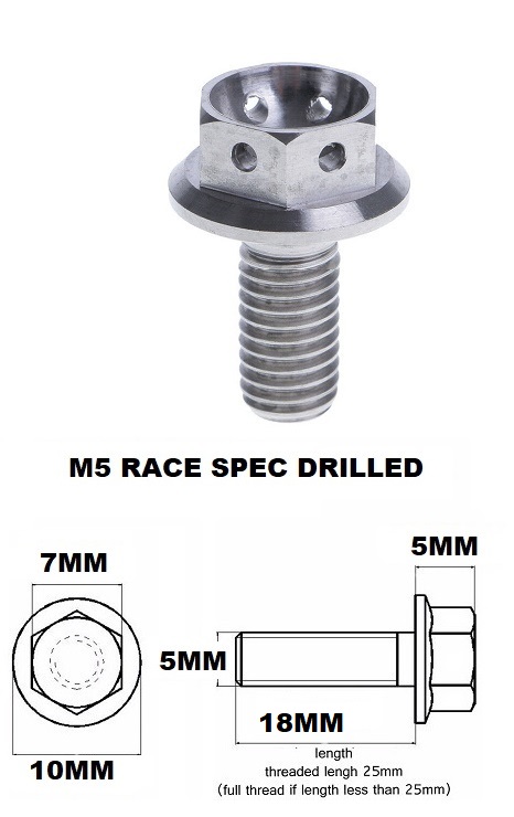 M5X18MM 0.8 THREAD PITCH TITANIUM RACE FLANGE 7MM HEX BOLT GR 5