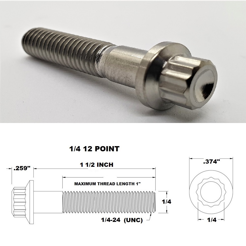 1/4 UNC X 1 1/2" TITANIUM 12 POINT BOLT GRADE 5