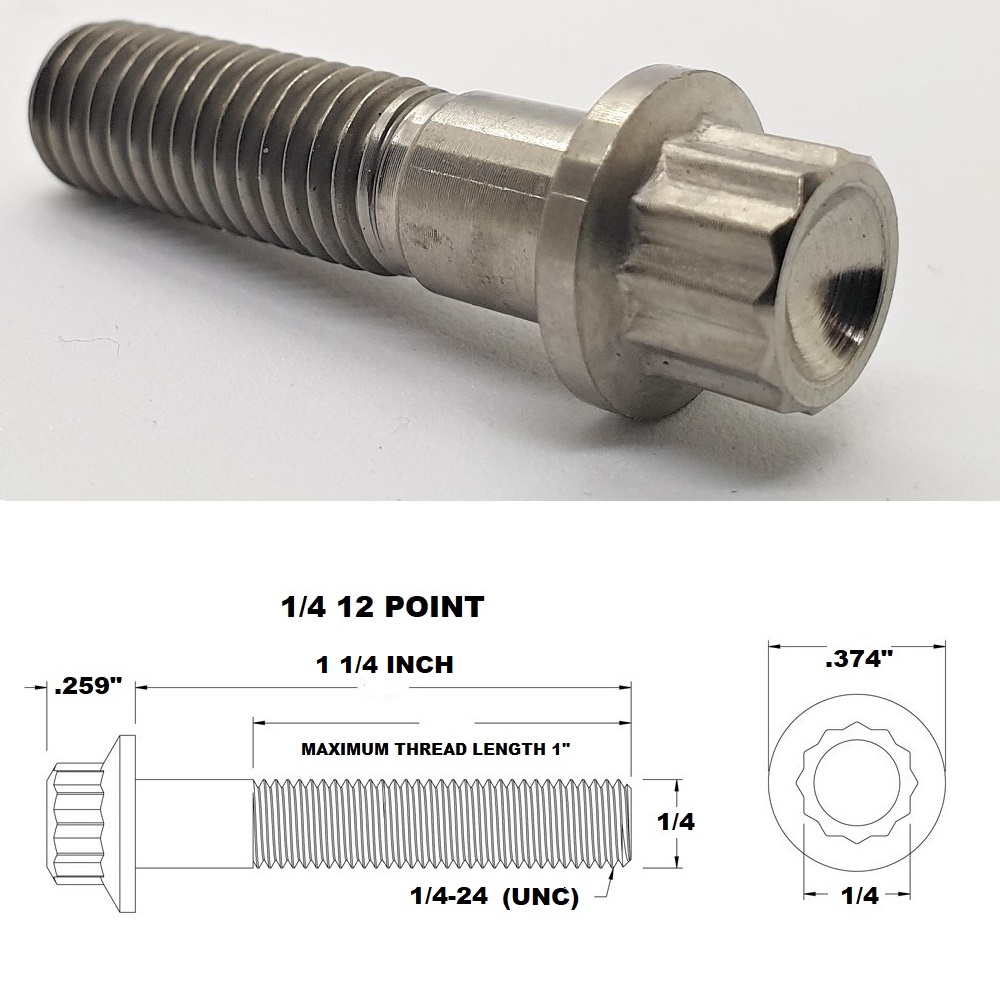 1/4 UNC X 1 1/4" TITANIUM 12 POINT BOLT GRADE 5