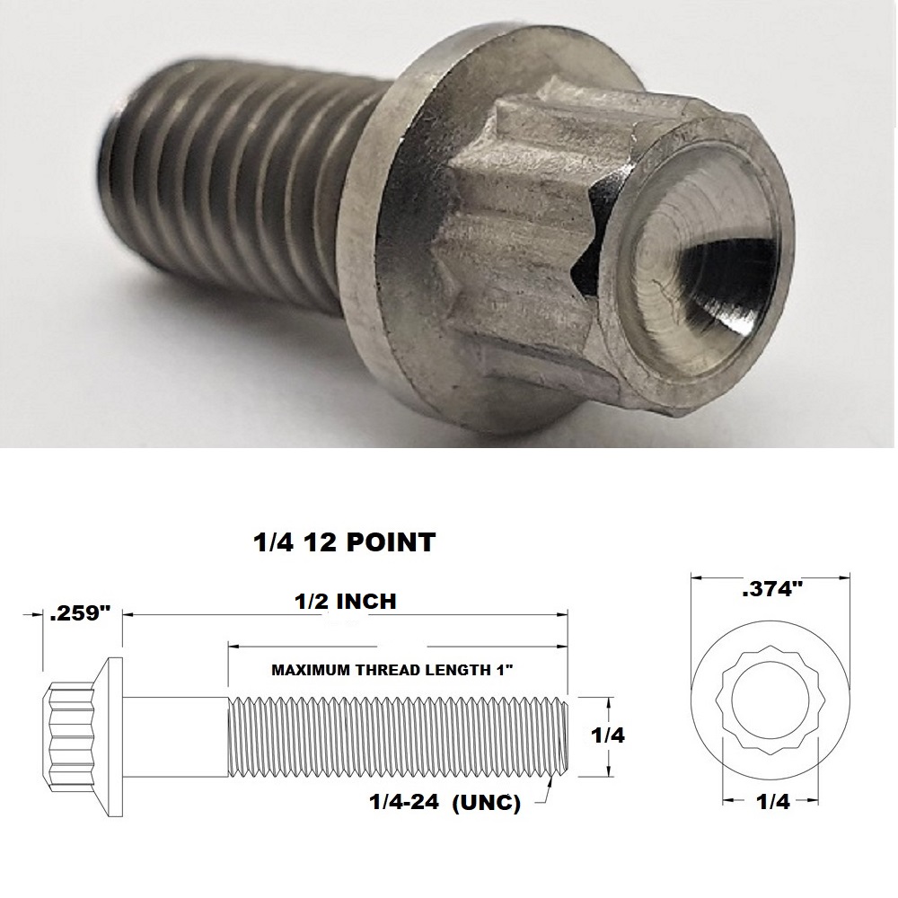 1/4 UNC X 1/2" TITANIUM 12 POINT BOLT GRADE 5