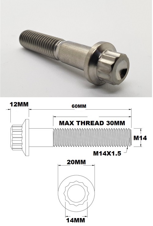 M14X60MM 1.5 THREAD PITCH TITANIUM 12 POINT FLANGE BOLT GRADE 5