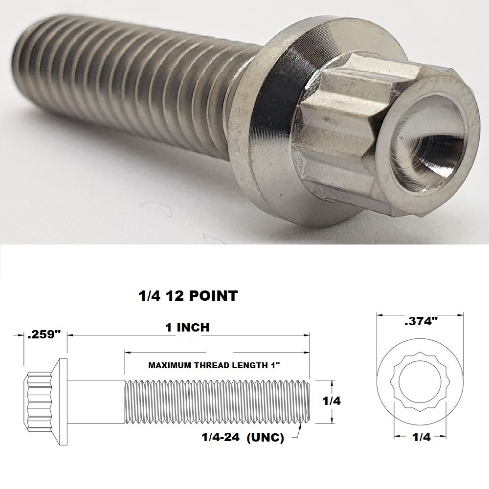 1/4 UNC X 1" TITANIUM 12 POINT BOLT GRADE 5