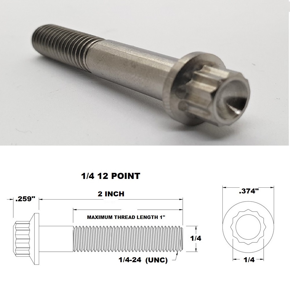 1/4 UNC X 2" TITANIUM 12 POINT BOLT GRADE 5