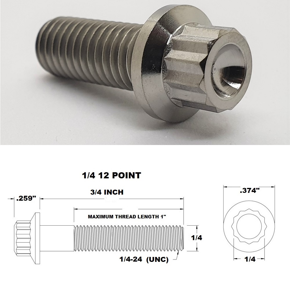 1/4 UNC X 3/4" TITANIUM 12 POINT BOLT GRADE 5