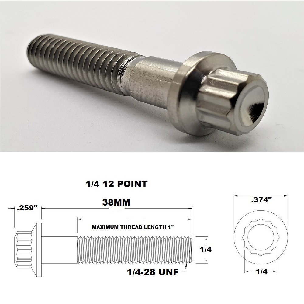 1/4 X 38MM UNF (FINE THREAD) TITANIUM 12 POINT BOLT GRADE 5