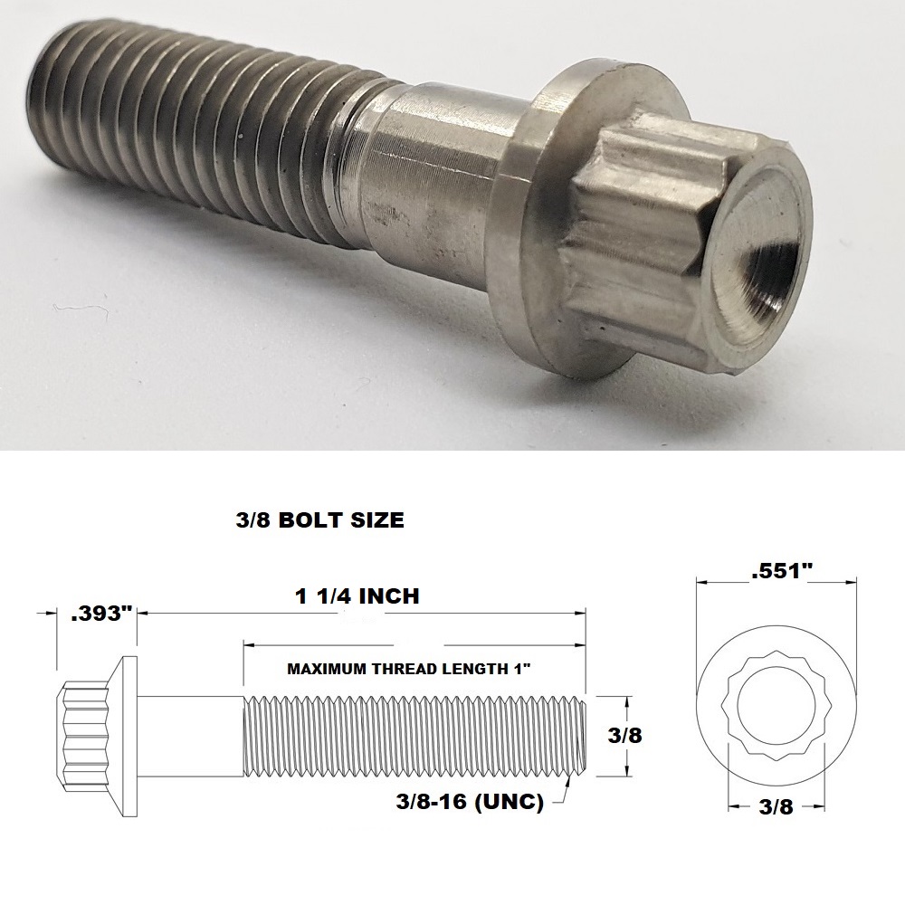 3/8 UNC X 1 1/4" TITANIUM 12 POINT BOLT GRADE 5