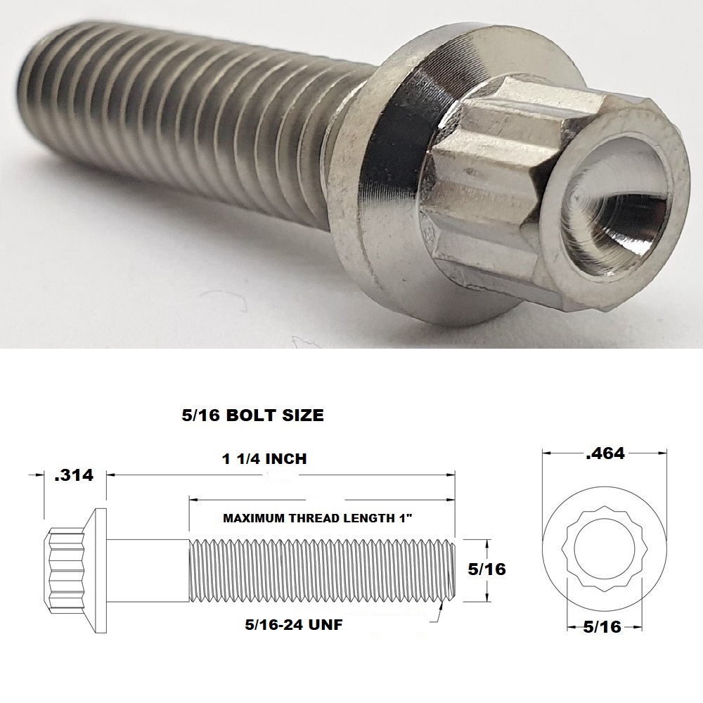 5/16 UNF X 1 1/4" TITANIUM 12 POINT BOLT GRADE 5