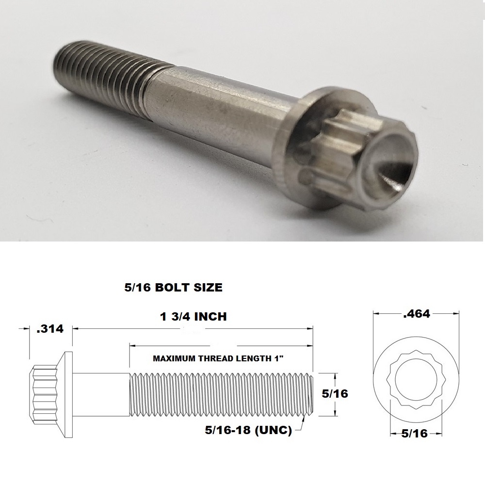 5/16 UNC X 1 3/4" TITANIUM 12 POINT BOLT GRADE 5