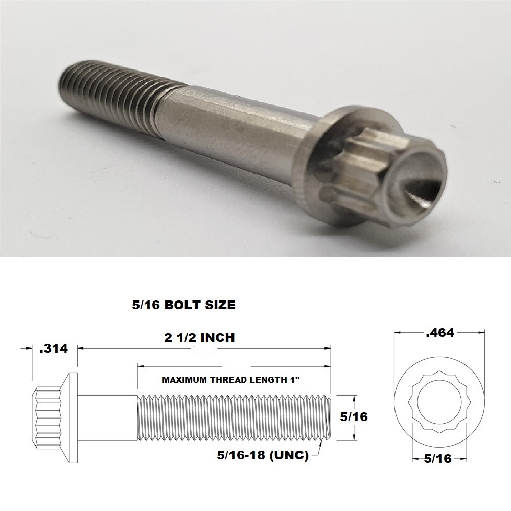 5/16 UNC X 2 1/2" TITANIUM 12 POINT BOLT GRADE 5