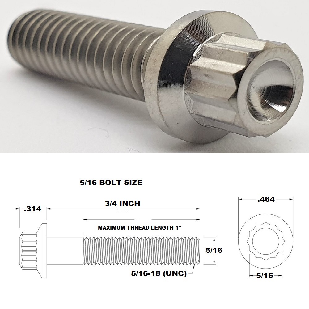 5/16 UNC X 3/4" TITANIUM 12 POINT BOLT GRADE 5