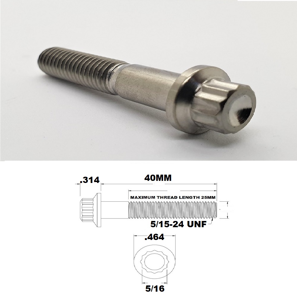 5/16 UNF X 40MM FINE THREAD TITANIUM 12 POINT BOLT GRADE 5