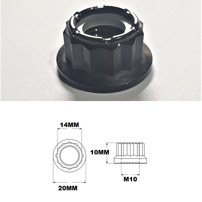 M10X1.25 THREAD PITCH TITANIUM BLACK 12 POINT NYLOCK NUT GRADE 5