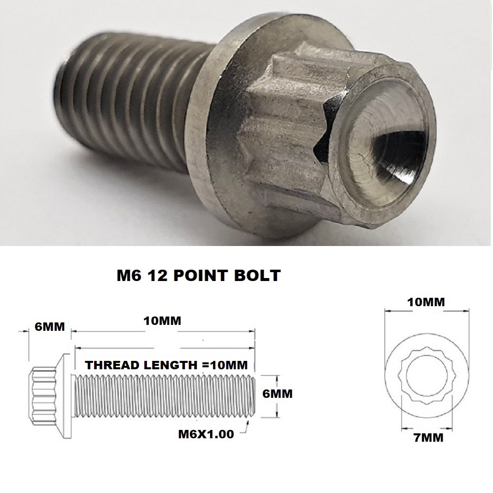 M6X10MM 1.00 THREAD PITCH TITANIUM 12 POINT FLANGED BOLT GRADE 5