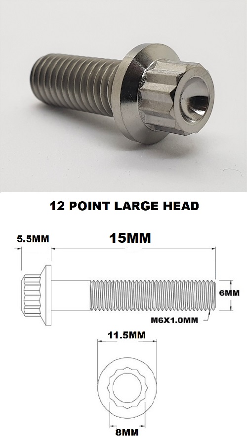 M6X15MM 1.00 LARGE HEAD TITANIUM 12 POINT FLANGED BOLT GRADE 5