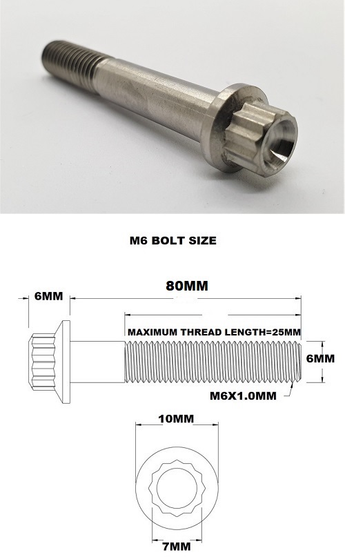 M6X80MM 1.00 THREAD PITCH TITANIUM 12 POINT FLANGED BOLT GRADE 5