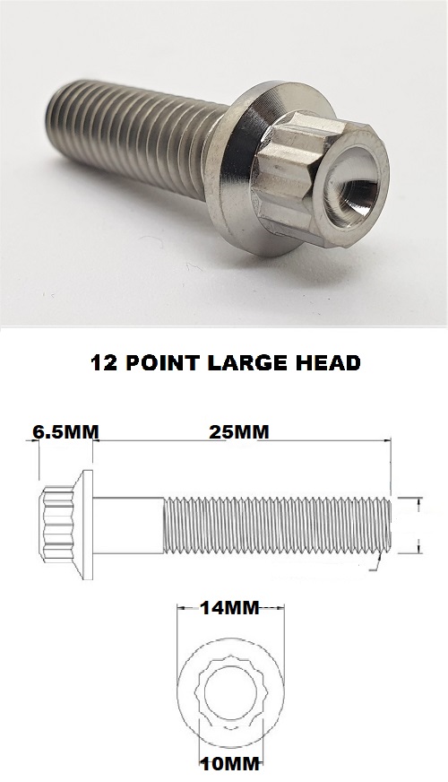 M8X25MM 1.25 LARGE HEAD TITANIUM 12 POINT FLANGED BOLT GRADE 5