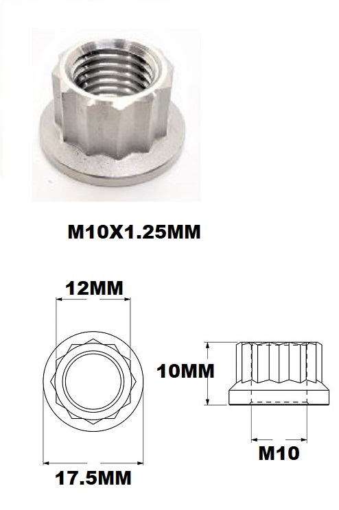 M10X1.25 THREAD PITCH TITANIUM 12 POINT NUT GRADE 5 SMALL