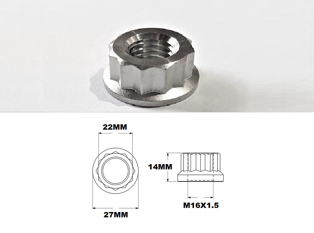 M16X1.5 THREAD PITCH TITANIUM 12 POINT NUT GRADE 5