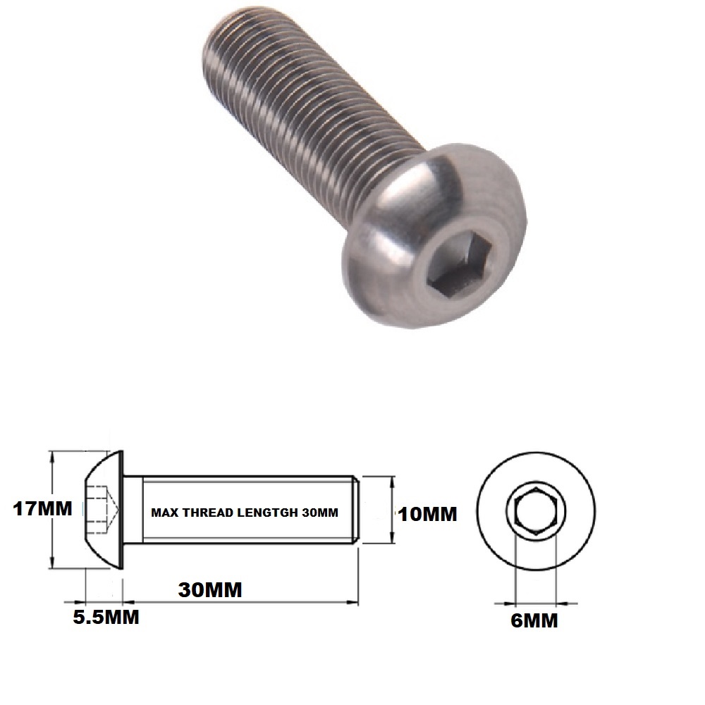 TITANIUM M10 X 30MM X 1.5 BUTTON HEAD BOLT