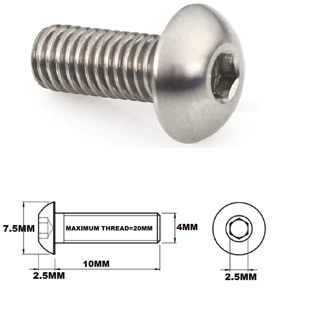 M4X10MM .7 THREAD PITCH TITANIUM BUTTON HEAD BOLT GRADE 5