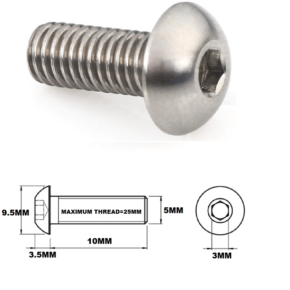 M5X10MM .8 THREAD PITCH TITANIUM BUTTON HEAD BOLT GRADE 5