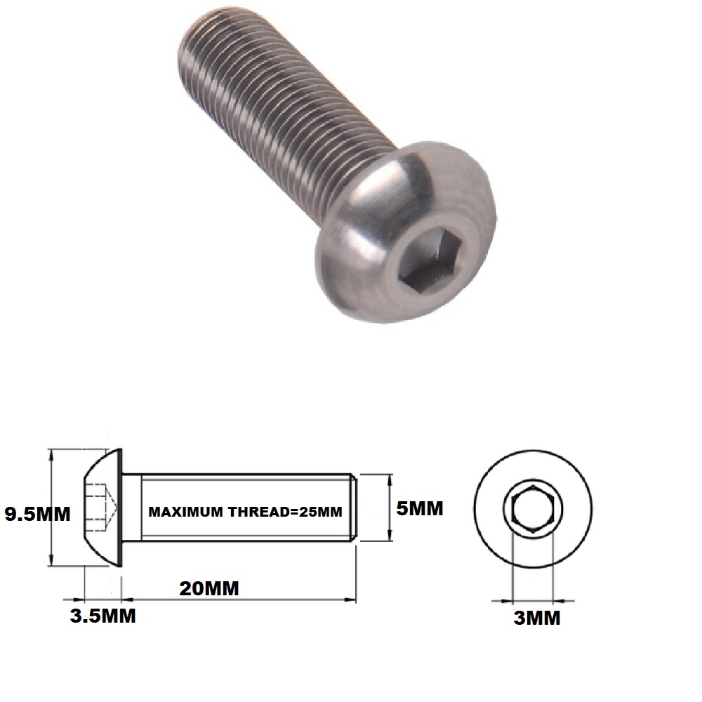 M5X20MM .8 THREAD PITCH TITANIUM BUTTON HEAD BOLT GRADE 5