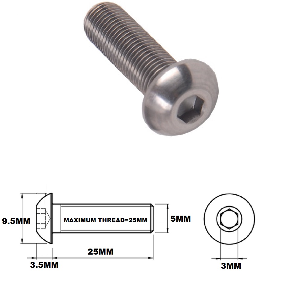 M5X25MM .8 THREAD PITCH TITANIUM BUTTON HEAD BOLT GRADE 5