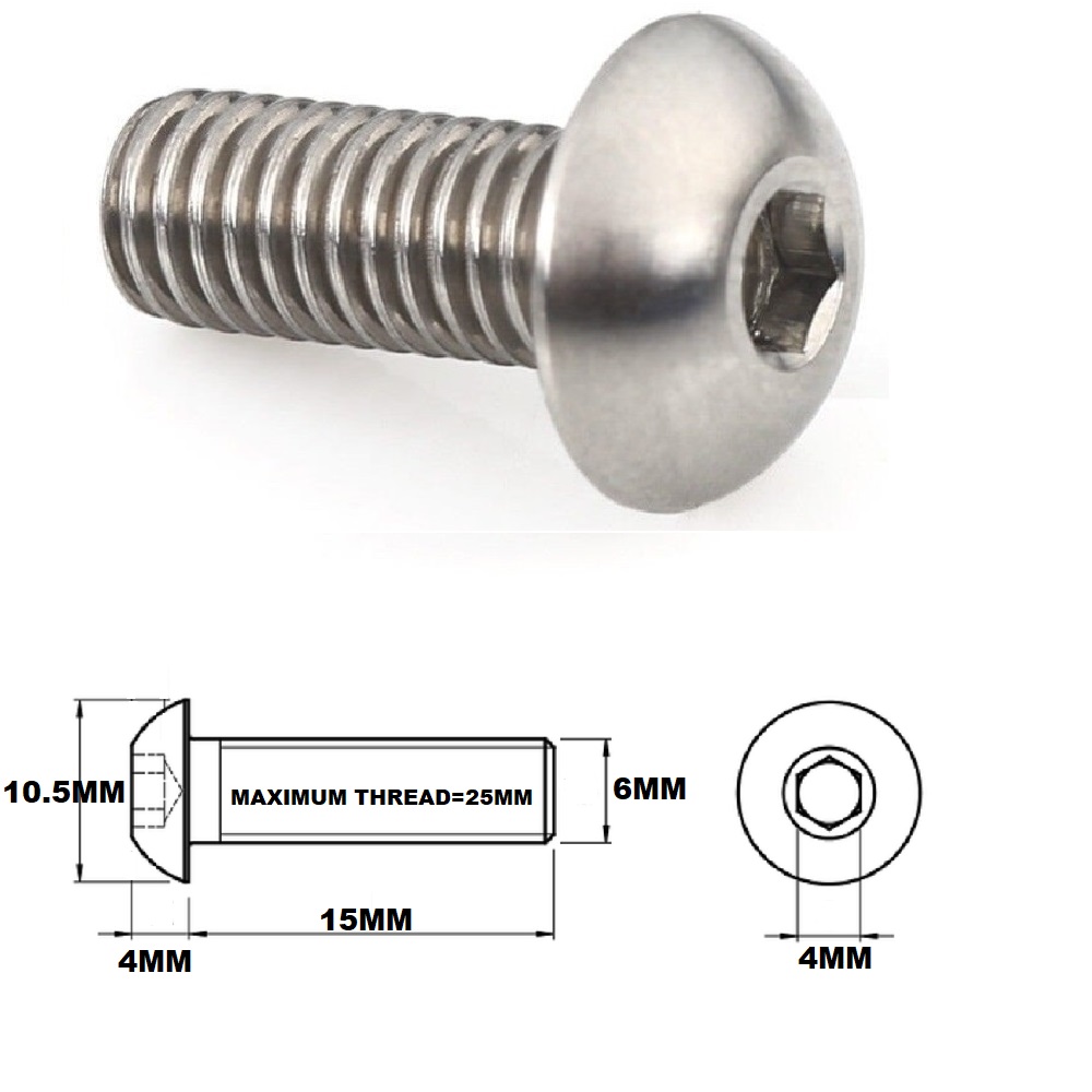 M6X15MM 1.00 THREAD PITCH TITANIUM BUTTON HEAD BOLT GRADE 5