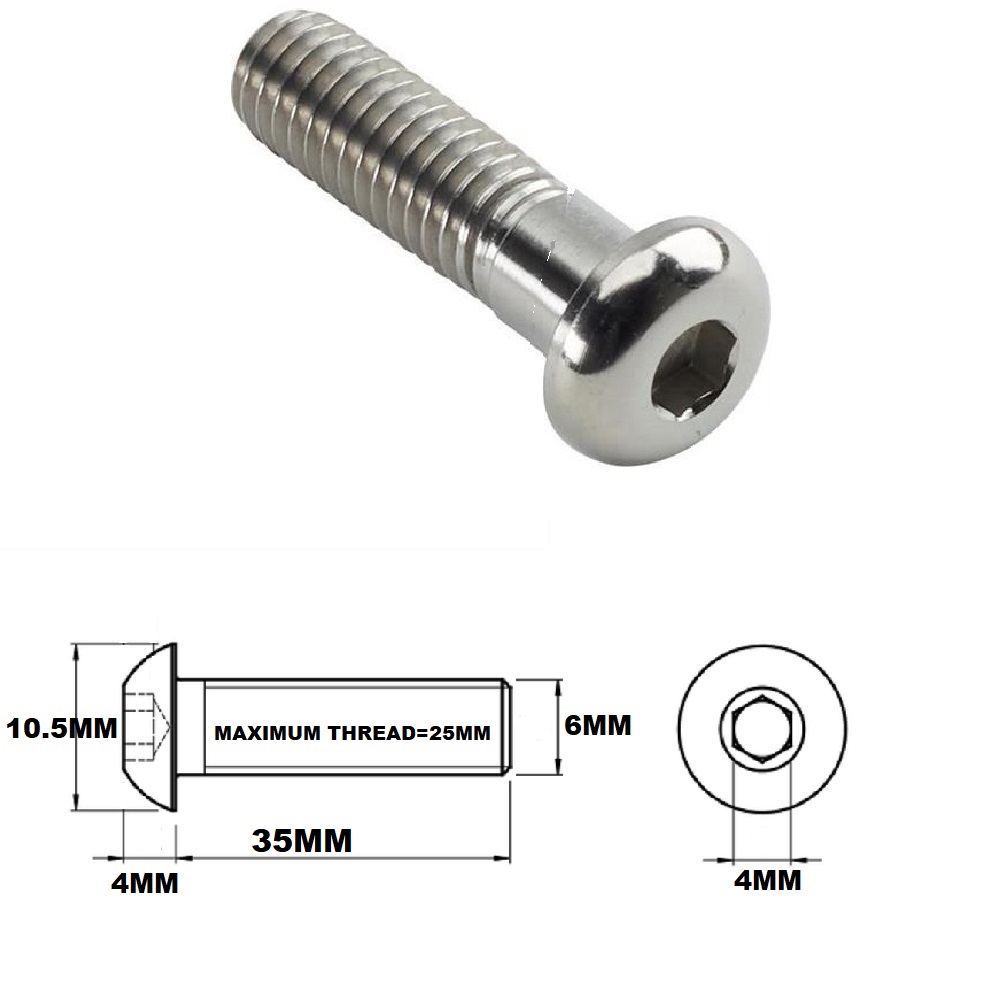 M6X35MM 1.00 THREAD PITCH TITANIUM BUTTON HEAD BOLT GRADE 5