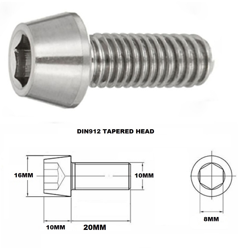 TITANIUM M10 X 20MM X 1.25 TAPERED ALLEN HEAD BOLT