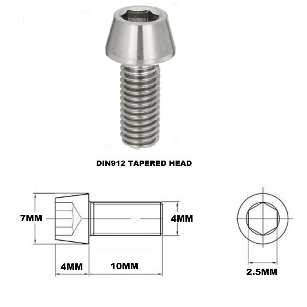 M4X10MM 0.7 THREAD PITCH TITANIUM TAPERED SOCKET HEAD BOLT