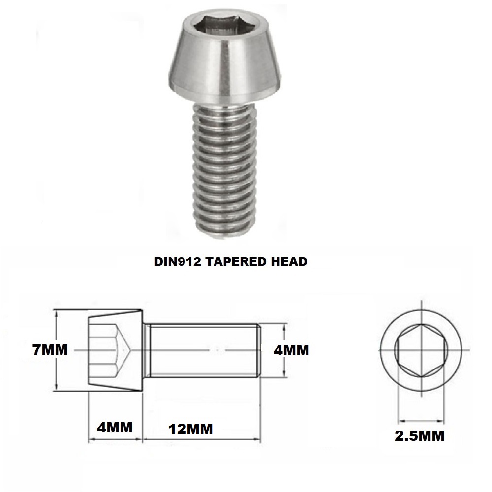 M4X12MM 0.7 THREAD PITCH TITANIUM TAPERED SOCKET HEAD BOLT