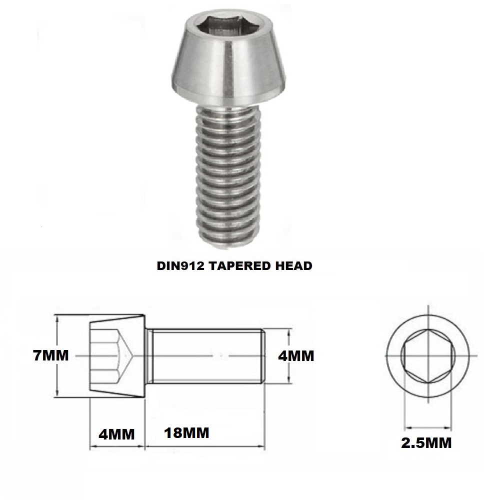 M4X18MM 0.7 THREAD PITCH TITANIUM TAPERED SOCKET HEAD BOLT