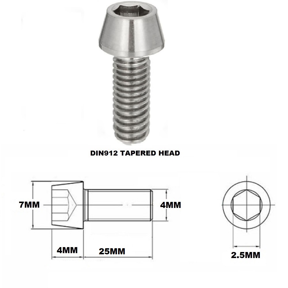 M4X25MM 0.7 THREAD PITCH TITANIUM TAPERED SOCKET HEAD BOLT