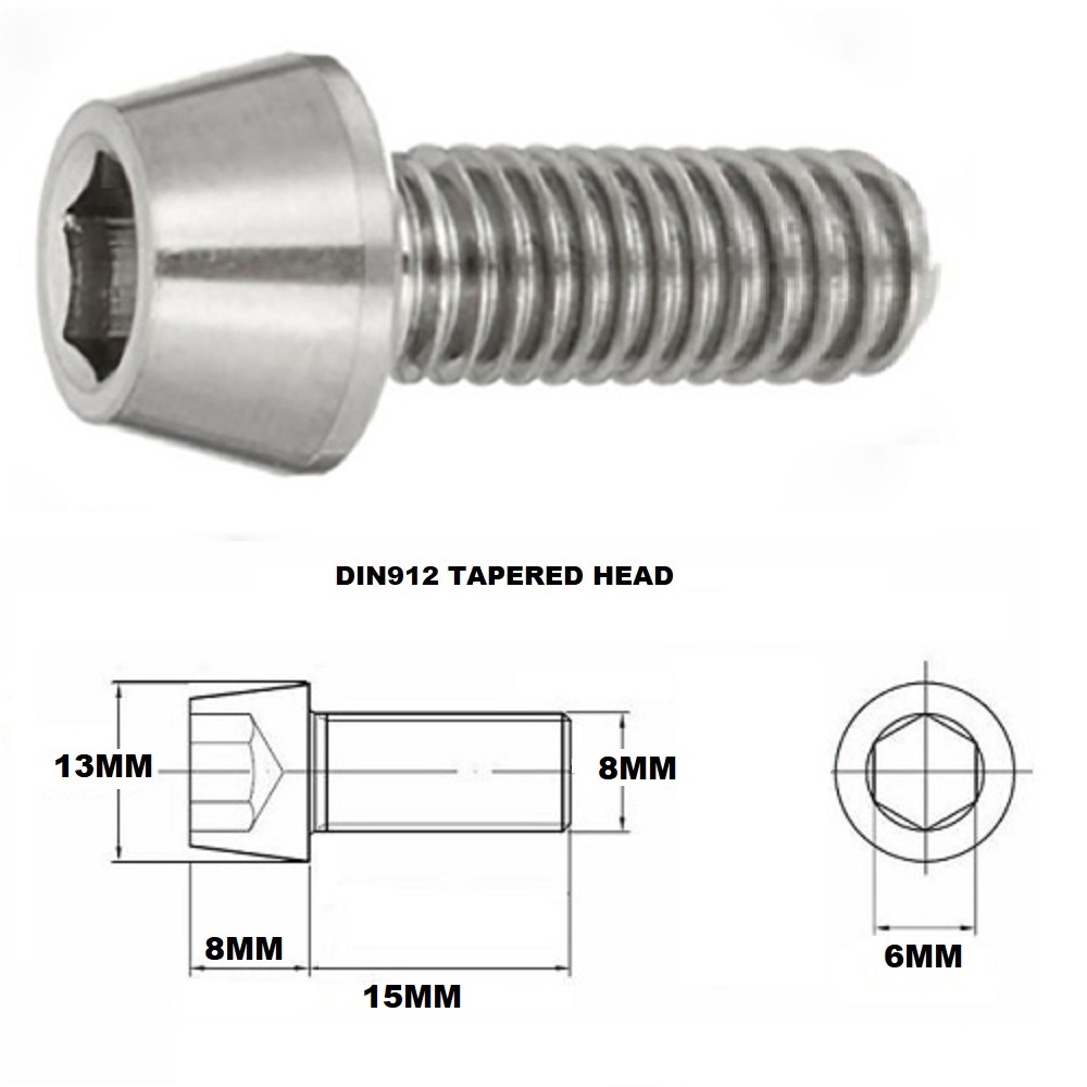 M8X15MM 1.25 THREAD PITCH TITANIUM TAPERED SOCKET HEAD BOLT