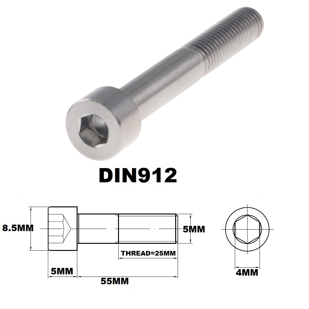 M5X55MM .8 THREAD PITCH TITANIUM ALLEN HEAD BOLT GRADE 5