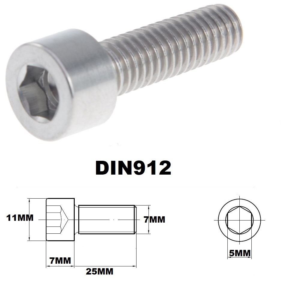 M7X25MM 1.00 THREAD PITCH TITANIUM ALLEN HEAD BOLT GRADE 5