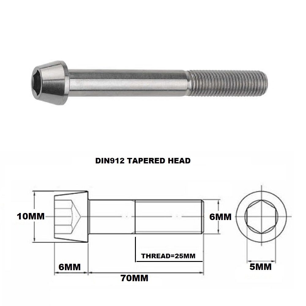 M6X70MM 1.00 THREAD PITCH TITANIUM TAPERED SOCKET HEAD BOLT