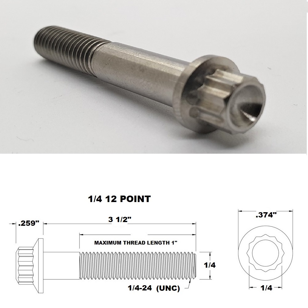 1/4 UNC X 3 1/2 INCH TITANIUM 12 POINT BOLT GRADE 5