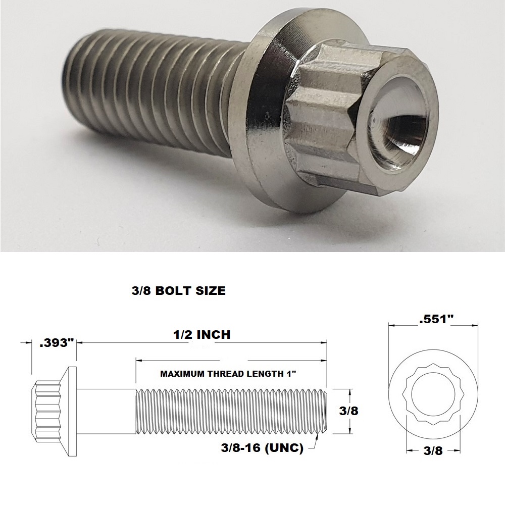 3/8 UNC X 1/2" TITANIUM 12 POINT BOLT GRADE 5