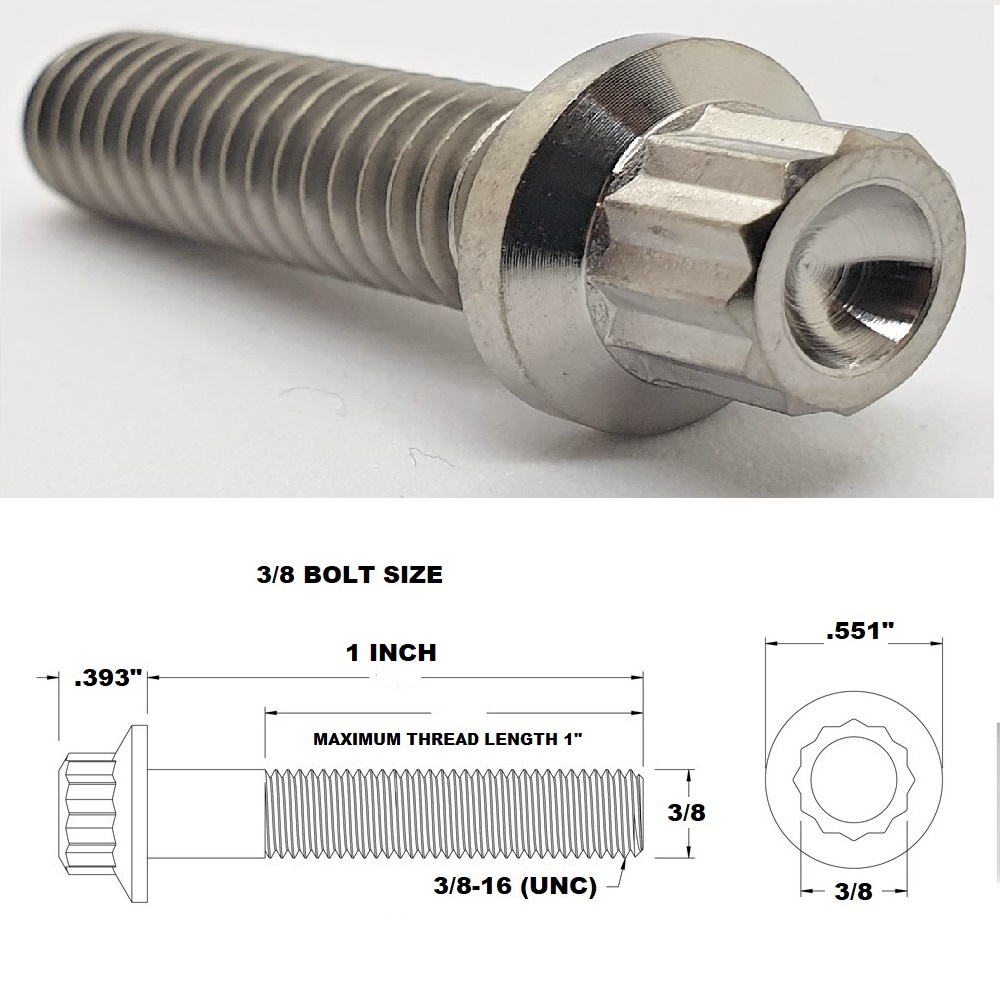 3/8 UNC X 1" TITANIUM 12 POINT BOLT GRADE 5